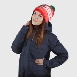 Шапка 3D c помпоном Красно-белый свитер с оленями - фото 2