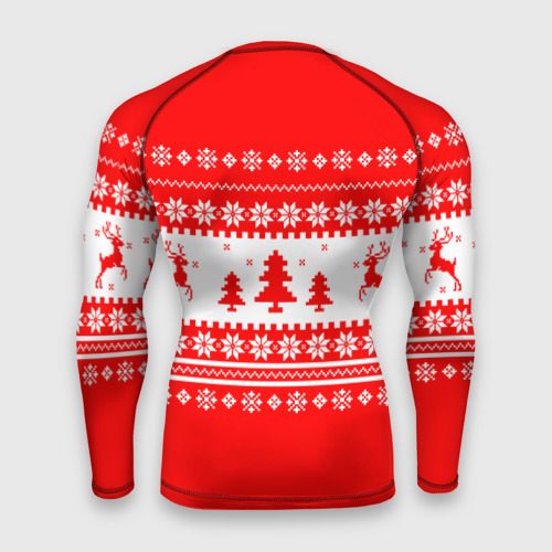 Мужской рашгард 3D Красно-белый свитер с оленями, цвет 3D печать - фото 2