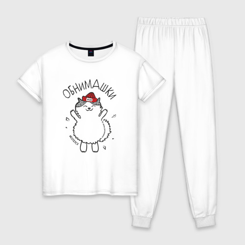 Женская пижама хлопок Кот Куся обнимашки, цвет белый