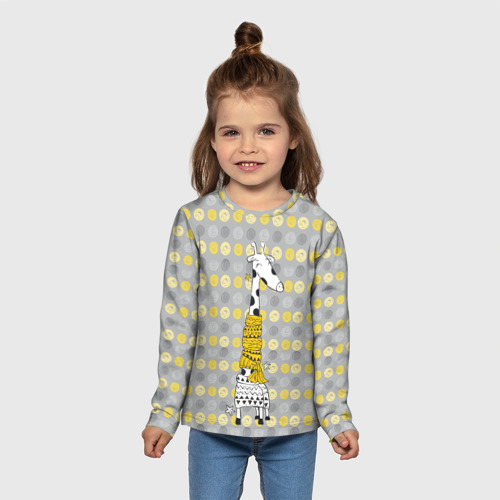 Детский лонгслив 3D Милая жирафа в шарфе, цвет 3D печать - фото 5