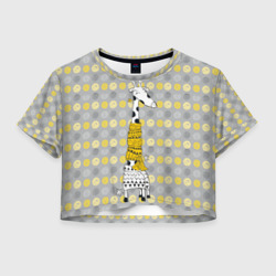 Женская футболка Crop-top 3D Милая жирафа в шарфе