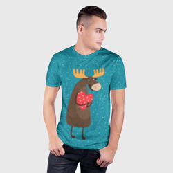 Мужская футболка 3D Slim Душевный лось с сердцем - фото 2