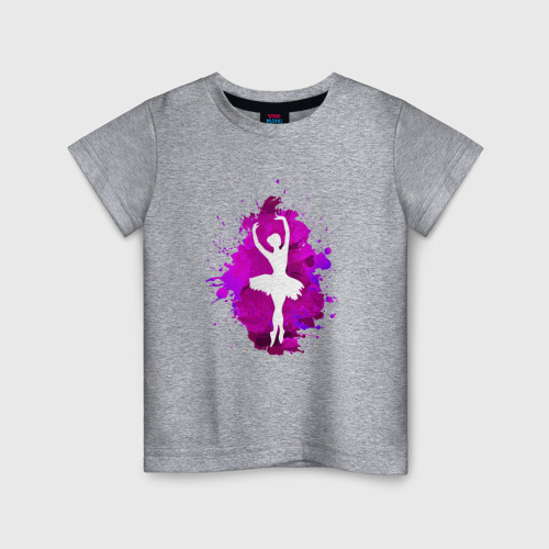 Детская футболка хлопок Балерина, силуэт в красках, цвет меланж
