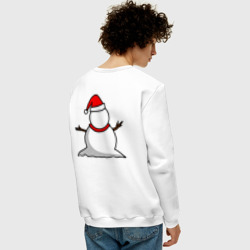 Свитшот с принтом Двухсторонний снеговик для мужчины, вид на модели сзади №2. Цвет основы: белый