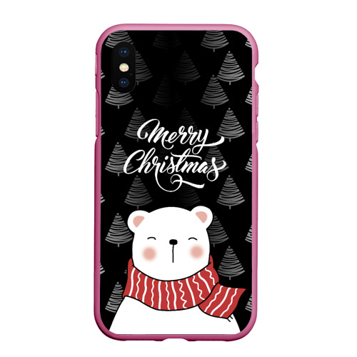 Чехол для iPhone XS Max матовый Merry christmas bears, цвет малиновый