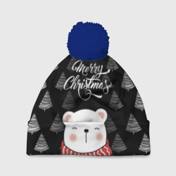 Шапка 3D c помпоном Merry christmas bears