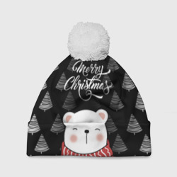 Шапка 3D c помпоном Merry christmas bears