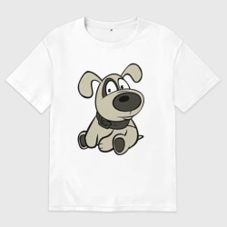 Женская футболка хлопок Oversize Щенок глазастый бежевый