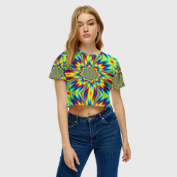 Женская футболка Crop-top 3D Пульсирующий Огненный Цветок - фото 2