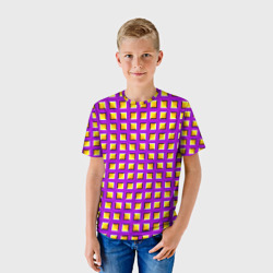 Детская футболка 3D Фиолетовый Фон с Желтыми Квадратами Иллюзия Движения - фото 2
