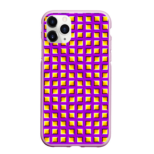 Чехол для iPhone 11 Pro Max матовый Фиолетовый Фон с Желтыми Квадратами Иллюзия Движения, цвет розовый