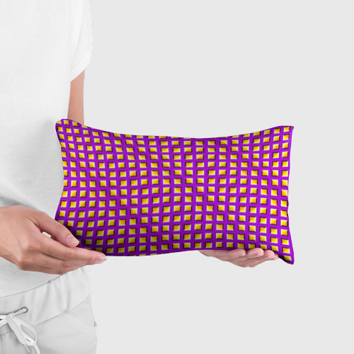 Подушка 3D антистресс Фиолетовый Фон с Желтыми Квадратами Иллюзия Движения - фото 3
