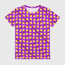 Женская футболка 3D Фиолетовый Фон с Желтыми Квадратами Иллюзия Движения