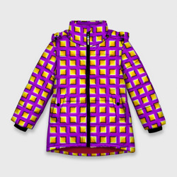 Зимняя куртка для девочек 3D Фиолетовый Фон с Желтыми Квадратами Иллюзия Движения