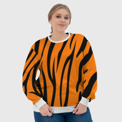 Свитшот с принтом Текстура тигра/tiger для женщины, вид на модели спереди №4. Цвет основы: белый