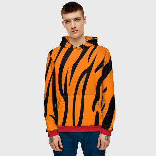 Мужская толстовка 3D Текстура тигра/tiger, цвет красный - фото 3