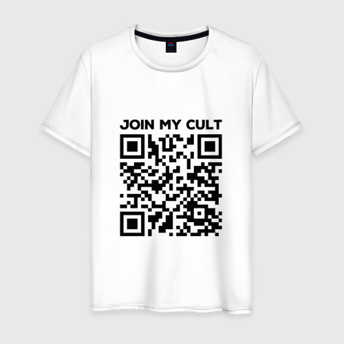 Мужская футболка из хлопка с принтом Join My Cult, вид спереди №1