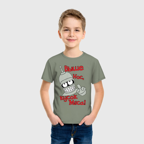 Детская футболка хлопок Выше нос кусок мяса, Бендер, цвет авокадо - фото 3