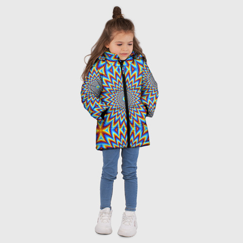 Зимняя куртка для девочек 3D Пульсирующий синий цветок иллюзия движения, цвет черный - фото 5