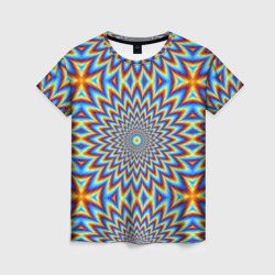 Женская футболка 3D Пульсирующий синий цветок иллюзия движения