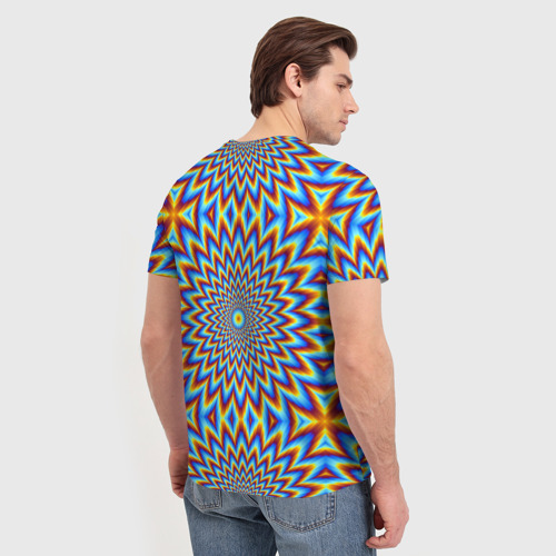 Мужская футболка 3D Пульсирующий синий цветок иллюзия движения, цвет 3D печать - фото 4