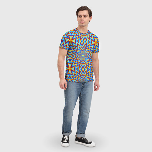 Мужская футболка 3D Пульсирующий синий цветок (иллюзия движения), цвет 3D печать - фото 5