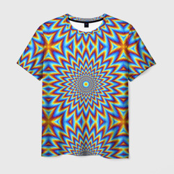 Мужская футболка 3D Пульсирующий синий цветок иллюзия движения