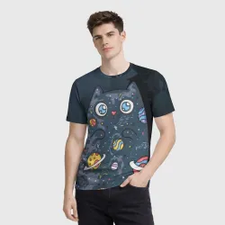Мужская футболка 3D Космический кот в планетах - фото 2
