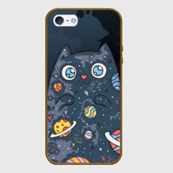 Чехол для iPhone 5/5S матовый Космический кот в планетах