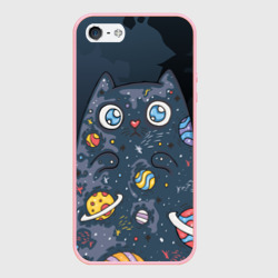 Чехол для iPhone 5/5S матовый Космический кот в планетах