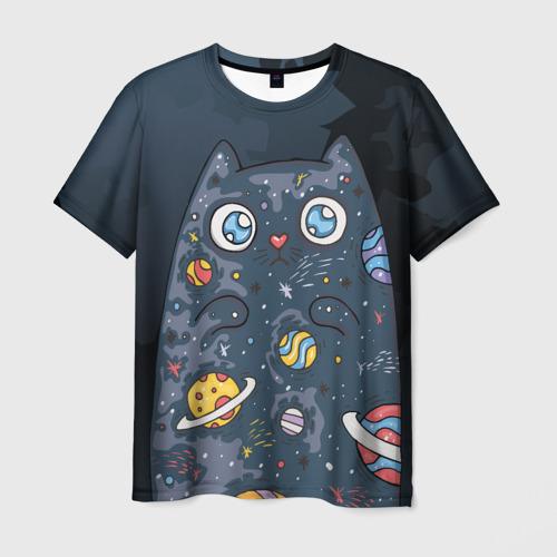 Мужская футболка 3D Космический кот в планетах, цвет 3D печать