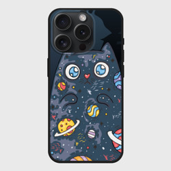 Чехол силиконовый для Apple iPhone 15 Pro матовый Космический кот в планетах