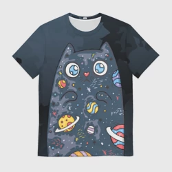 Мужская футболка 3D Космический кот в планетах