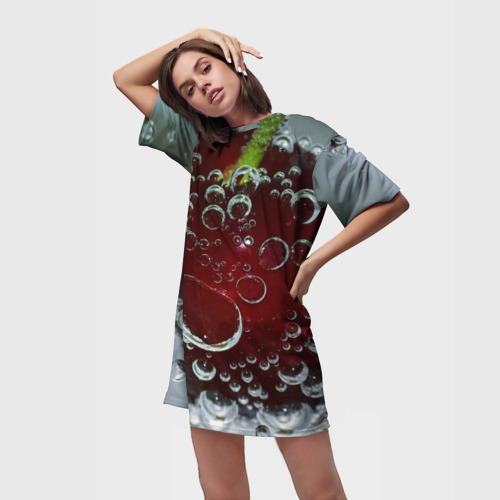 Платье-футболка 3D Сочная вишня под водой, цвет 3D печать - фото 3