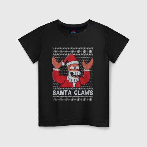 Детская футболка хлопок Зойдберг Клаус, Santa Claws Футурама, цвет черный