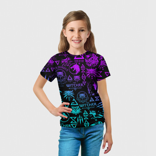 Детская футболка 3D Ведьмак логобомбинг неон, цвет 3D печать - фото 5