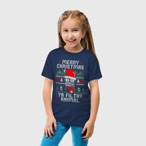 Детская футболка хлопок Футурама, Бендер новогодний, цвет темно-синий - фото 5