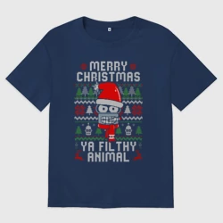 Мужская футболка хлопок Oversize Футурама, Бендер новогодний - ya filthy animal