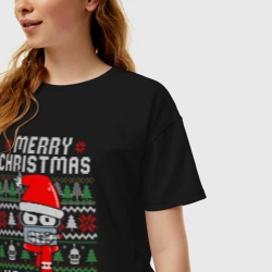 Женская футболка хлопок Oversize Футурама, Бендер новогодний - ya filthy animal - фото 2