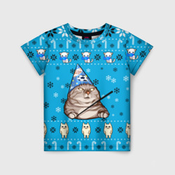 Детская футболка 3D Новогодний вжух кот