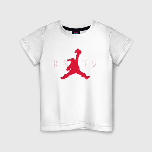 Детская футболка хлопок Санта в прыжке, цвет белый