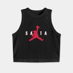 Женская укороченная майка-топ хлопок Санта в прыжке