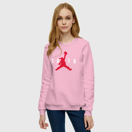 Женский свитшот хлопок Санта в прыжке, цвет светло-розовый - фото 3