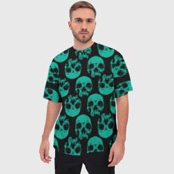 Мужская футболка oversize 3D Узор из зелёных черепков - фото 2