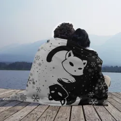 Плед 3D Новогодние два кота Инь и ян black and white со снежинками - фото 2