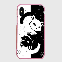 Чехол для iPhone XS Max матовый Новогодние два кота кувыркаются