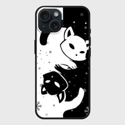 Чехол силиконовый для Apple iPhone 15 матовый Новогодние два кота кувыркаются