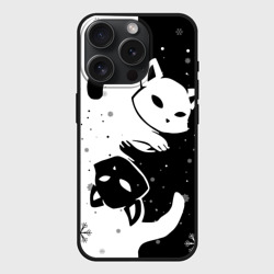 Чехол силиконовый для Apple iPhone 15 Pro матовый Новогодние два кота кувыркаются