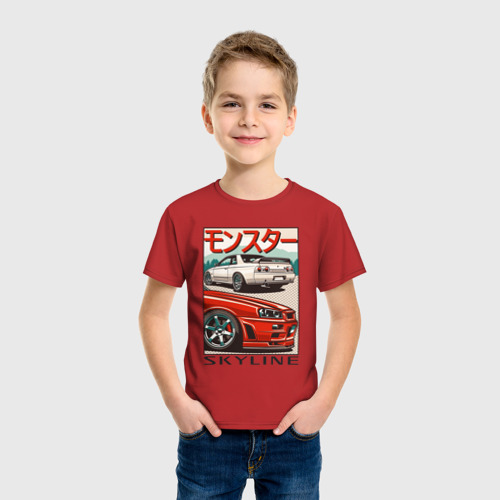 Детская футболка хлопок Nissan Skyline Ниссан Скайлайн, цвет красный - фото 3