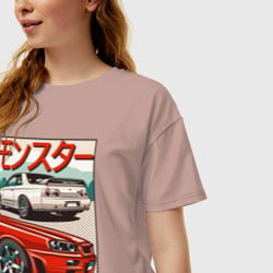 Женская футболка хлопок Oversize Nissan Skyline Ниссан Скайлайн - фото 2